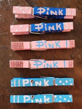 Six Unique Hand Painted Bling Decorative Clothespins. Size: Large/OS